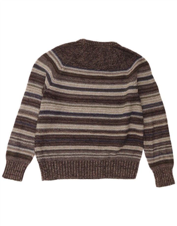 Fat Face Ανδρικό πουλόβερ με λαιμόκοψη μεσαίου γκρι βαμβακερό ριγέ