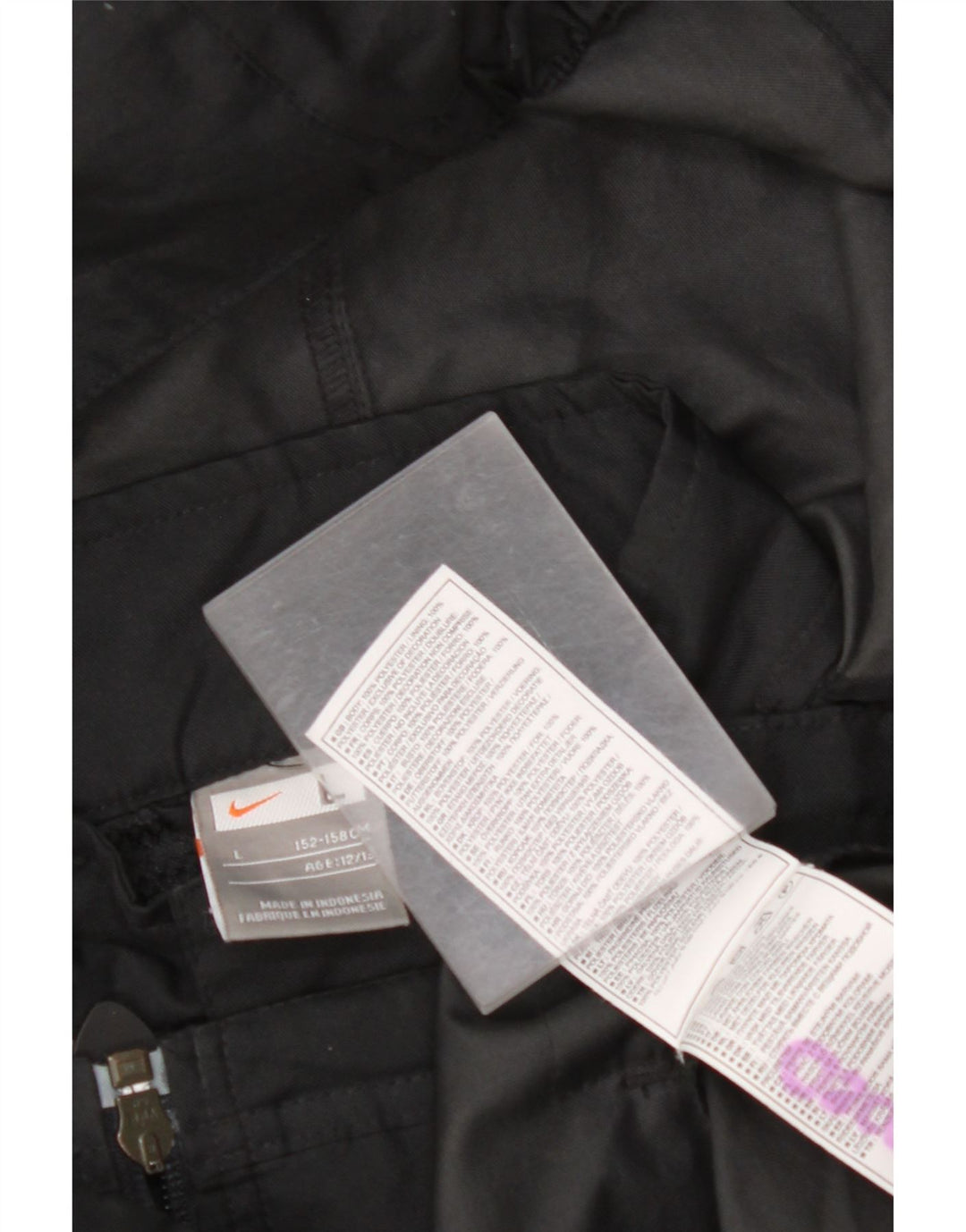 NIKE Boys Hooded Rain Jacket 12-13 Years Large Black Colorblock Polyester