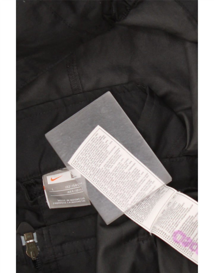 NIKE Boys Hooded Rain Jacket 12-13 Years Large Black Colorblock Polyester