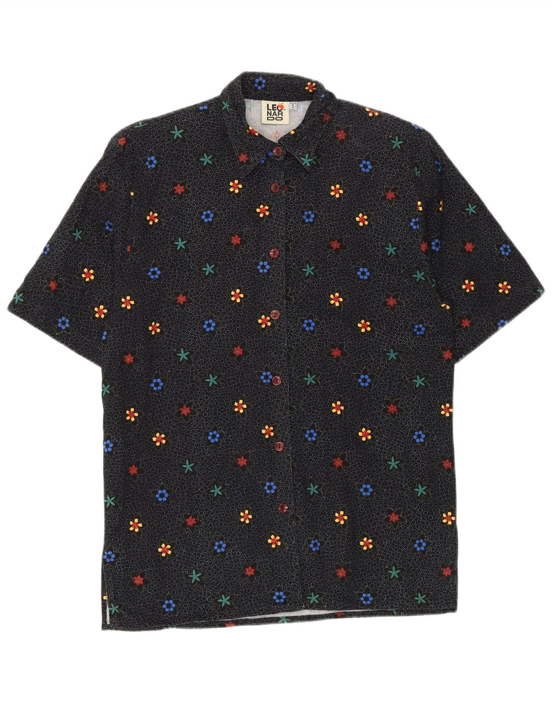 LEONARDO Womens Oversized Short Sleeve Shirt UK 10 Small Black Floral