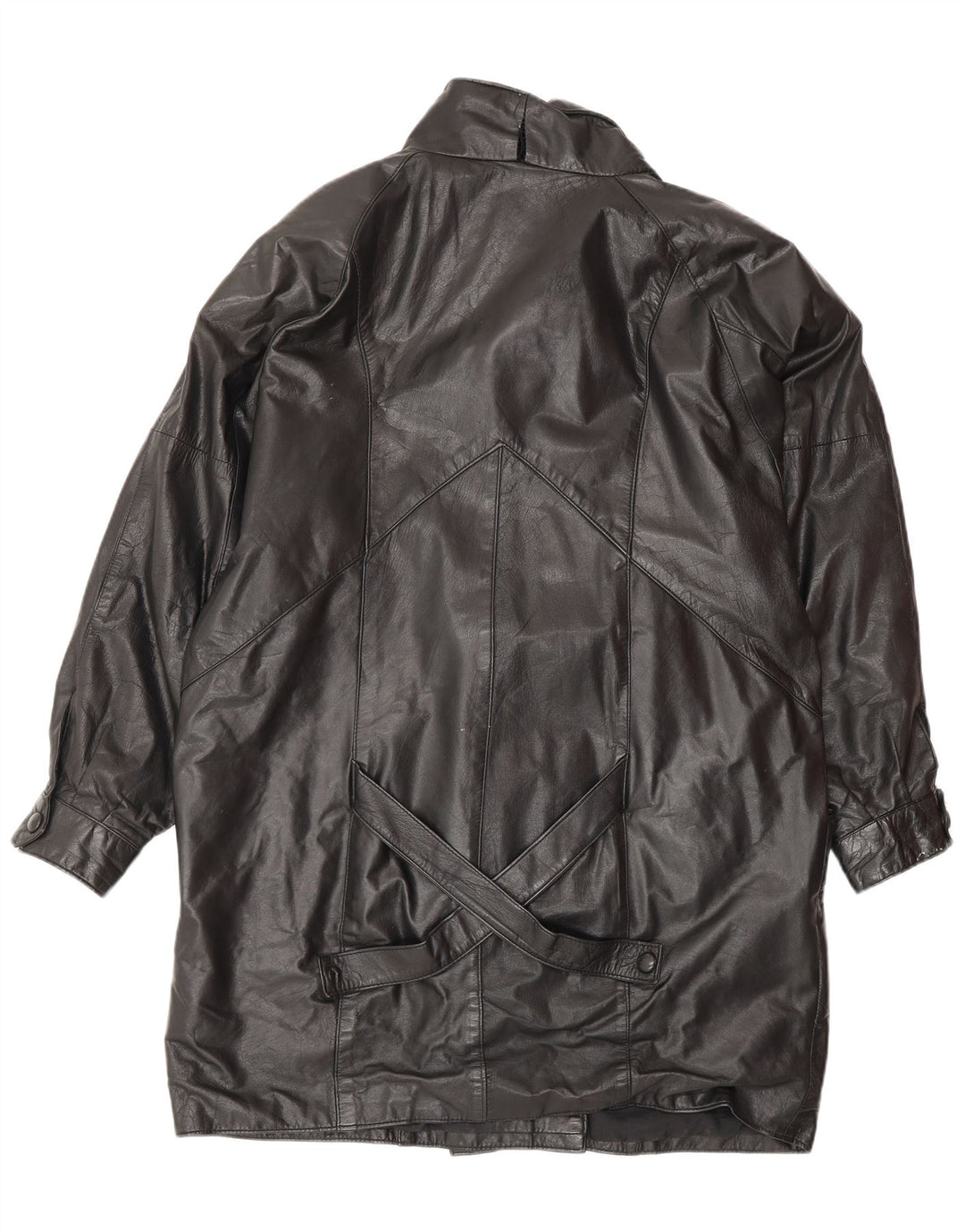 VINTAGE Γυναικείο Δερμάτινο Παλτό UK 14 Μεσαίο Μαύρο Δέρμα