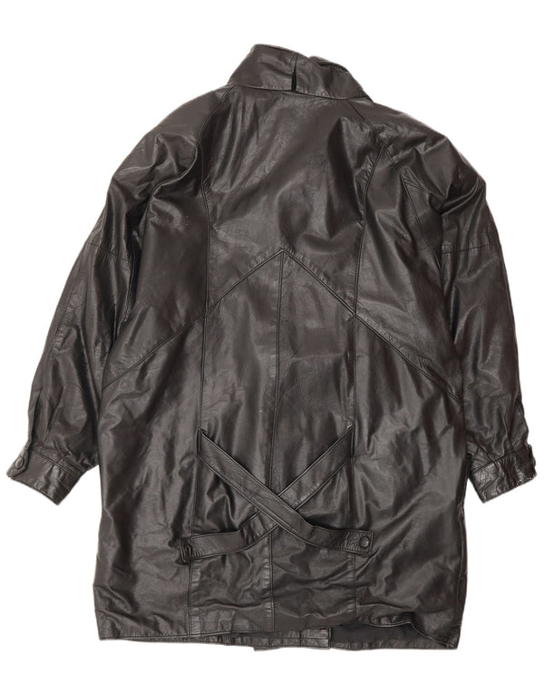 VINTAGE Γυναικείο Δερμάτινο Παλτό UK 14 Μεσαίο Μαύρο Δέρμα