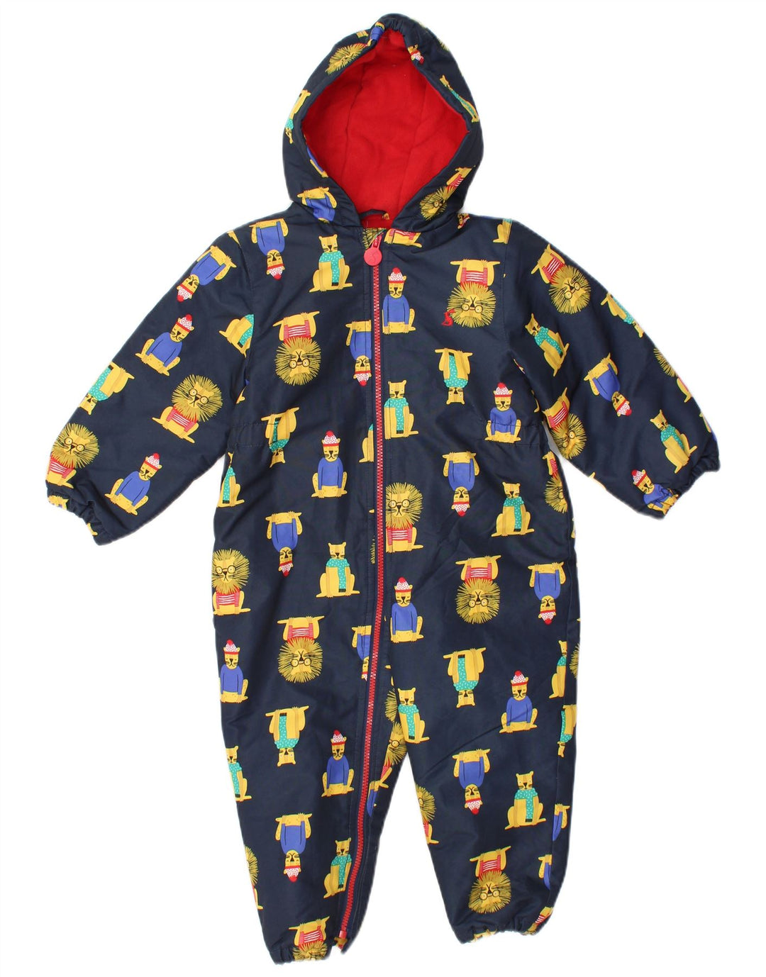JOULES Boys Outside Hooded Jumpsuit 2-3 Years Navy Blue Animal Print