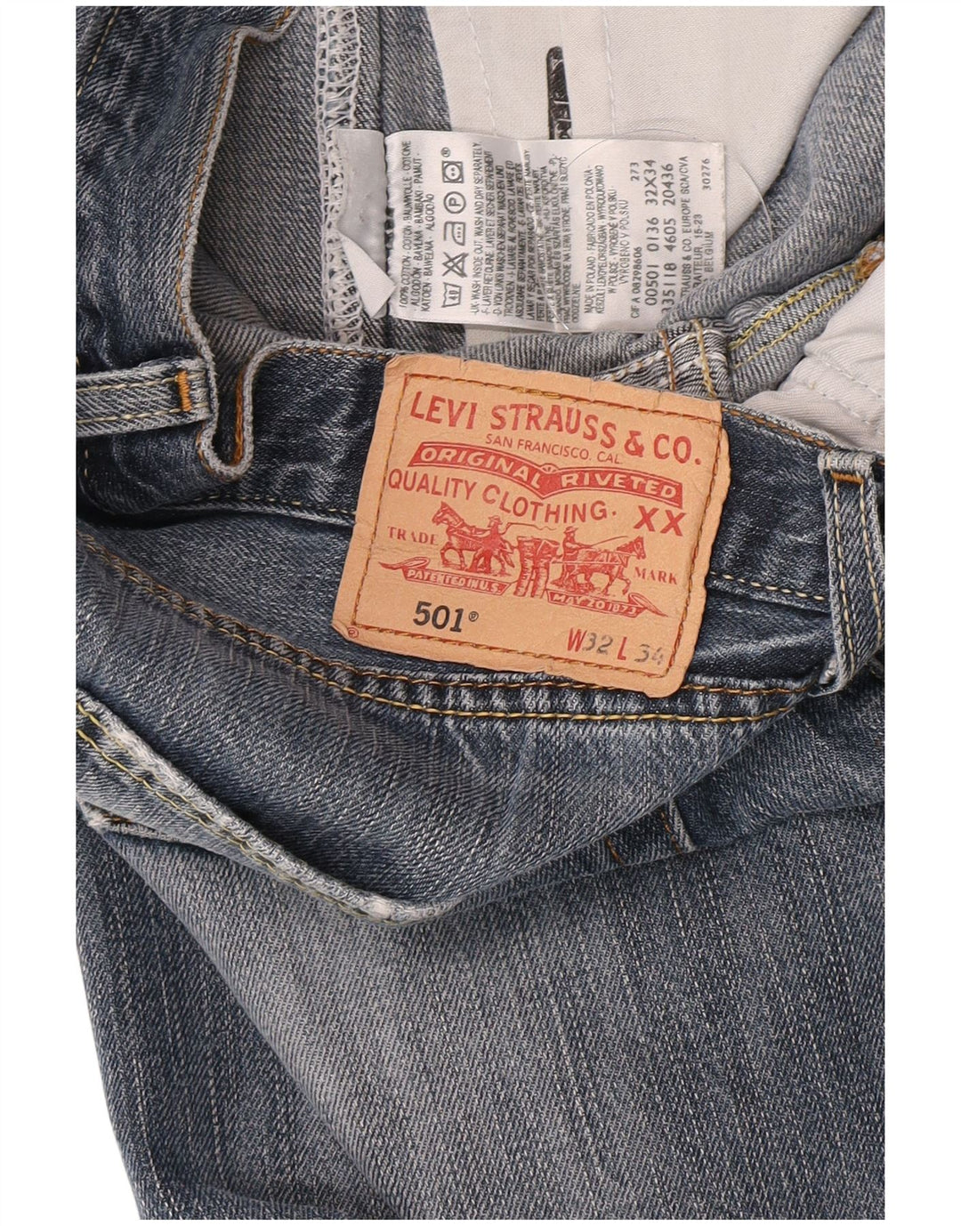 Levi's Mens 501 Distressed Straight Jeans W32 L28 Μπλε βαμβακερό