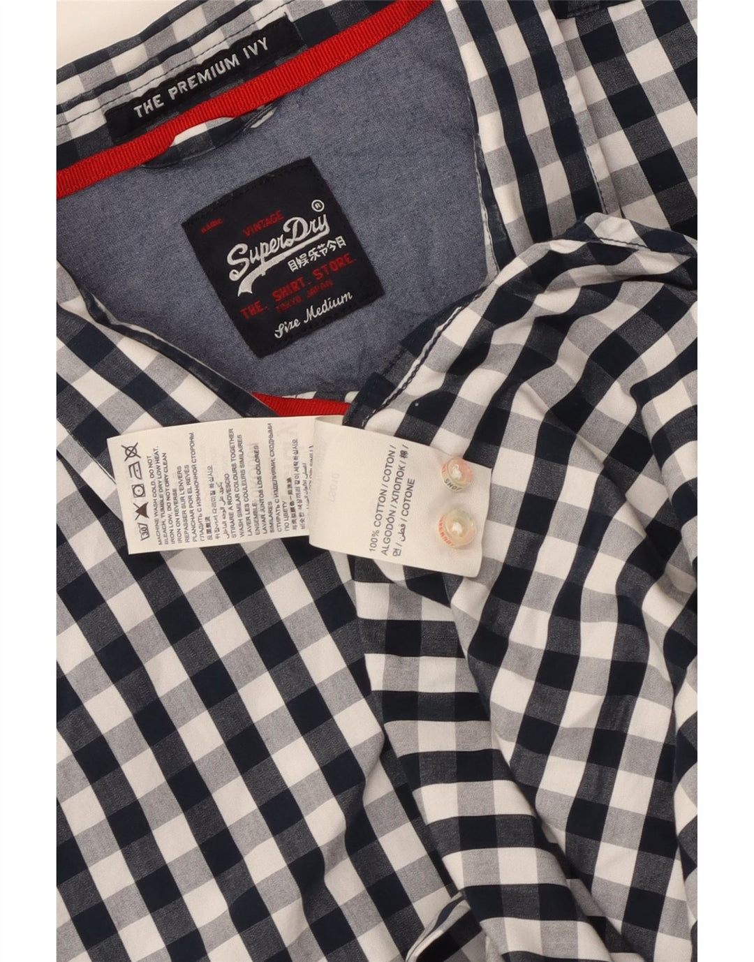 Ανδρικό πουκάμισο με φαρδιά εφαρμογή Superdry, μεσαίο μπλε ναυτικό βαμβακερό Gingham