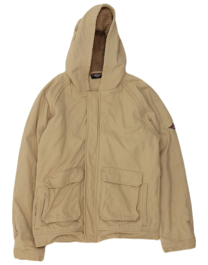 Bear Mens Hooded Bomber Jacket UK 38 Medium Beige Βαμβακερό