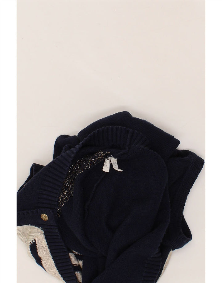 VINTAGE Womens Graphic Cardigan Sweater IT 42 Medium Navy Blue Colourblock Vintage Vintage and Second-Hand Vintage from Messina Hembry 