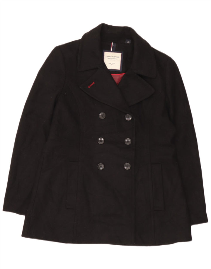 Tommy Hilfiger Γυναικείο παλτό μπιζελιού UK 16 μεγάλο μαύρο μαλλί