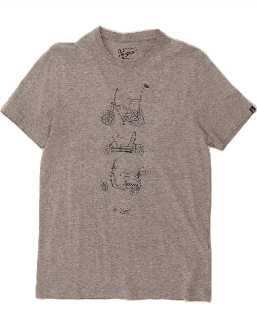 PENGUIN Womens Graphic T-Shirt Top UK 12 Medium Grey Cotton Vintage Penguin and Second-Hand Penguin from Messina Hembry 