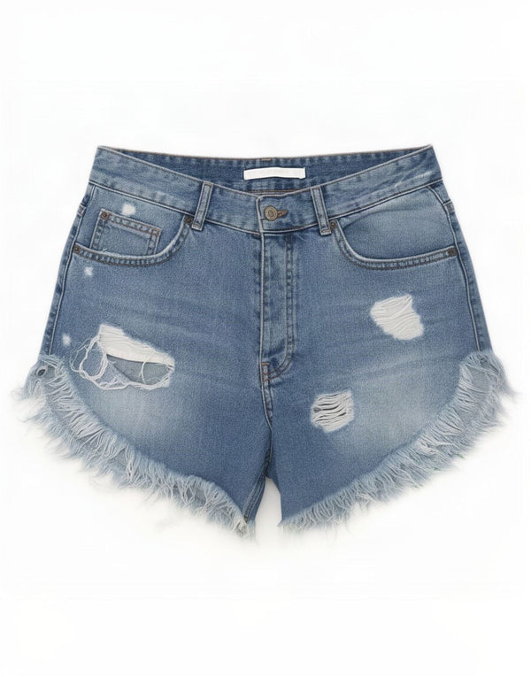 Zara Γυναικείο Trafaluc Distressed τζιν σορτς EU 36 XS W26 Blue Floral