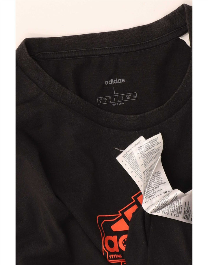 Ανδρικό γραφικό τοπ Adidas με μακρυμάνικο μεγάλο μαύρο βαμβακερό