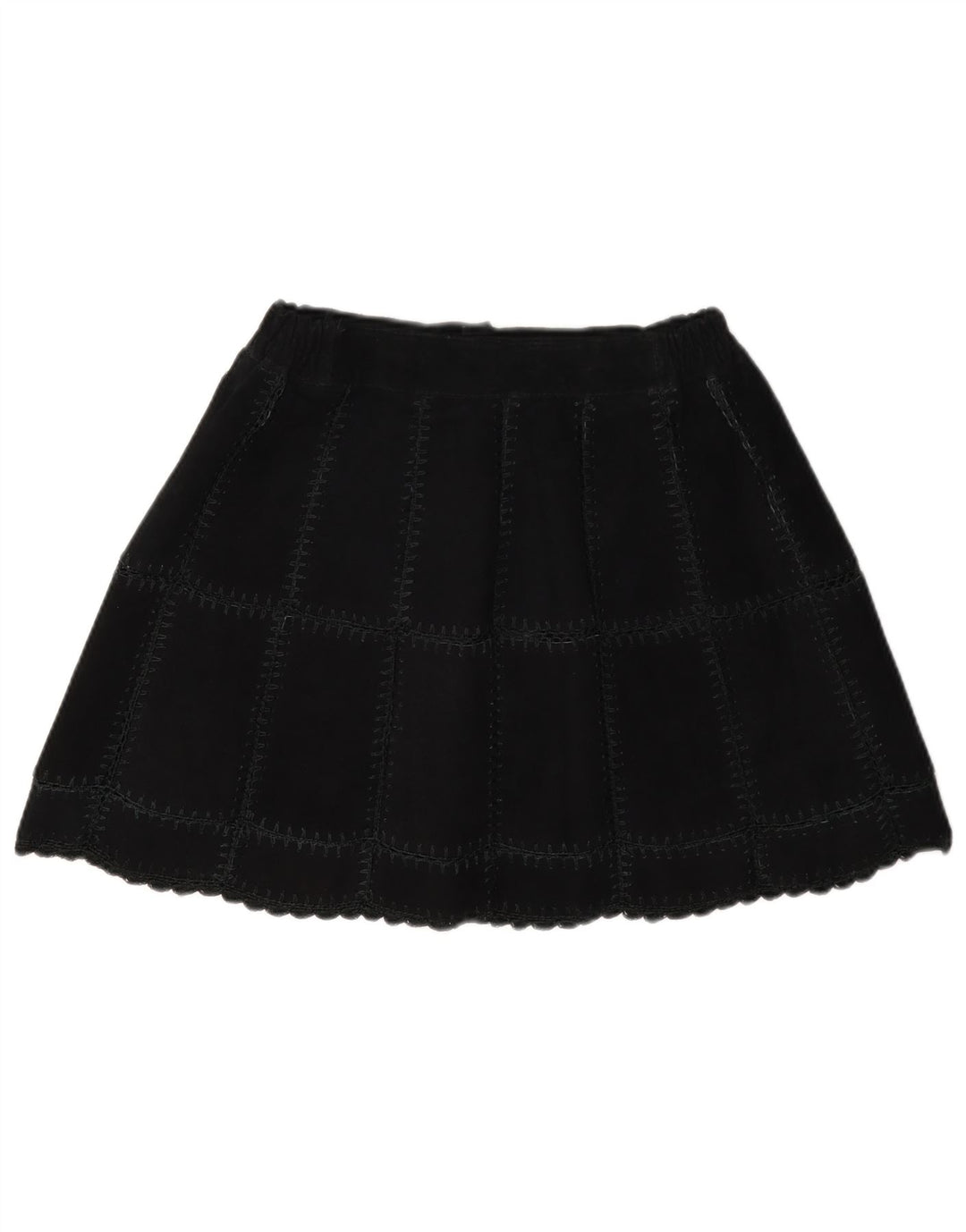 Vintage Γυναικεία Suede Mini Φούστα W28 Μεσαίο Μαύρο Καρό