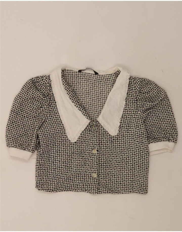 Zara Γυναικείο πουκάμισο Crop Μπλούζα UK 12 Medium Black Flecked