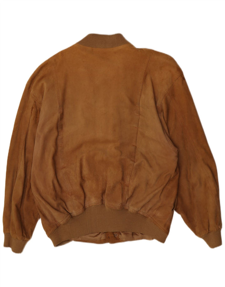 Vintage Ανδρικό Suede Bomber Jacket IT 54 2XL Καφέ Ρετρό