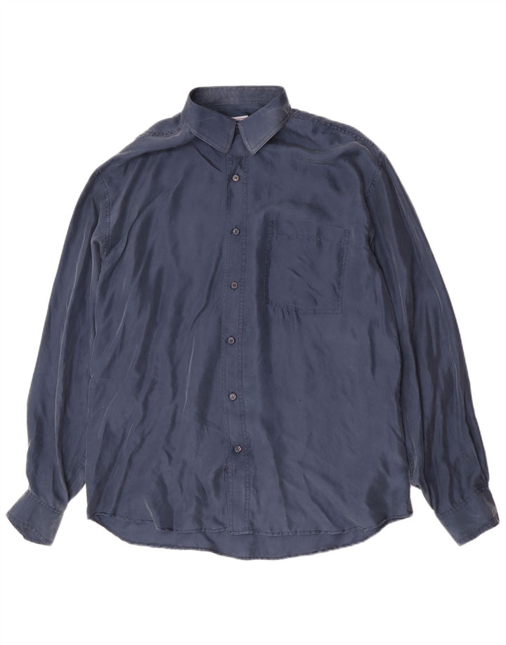 Vintage Ανδρικό πουκάμισο Μεγάλο Navy Blue Silk