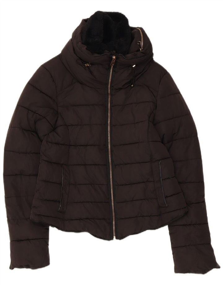 Zara Γυναικείο μπουφάν με κουκούλα UK 10 Small Black Polyester