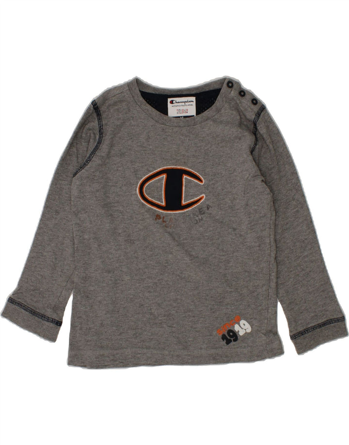 CHAMPION Boys Graphic Top Long Sleeve 2-3 Years Grey Vintage Champion and Second-Hand Champion from Messina Hembry 