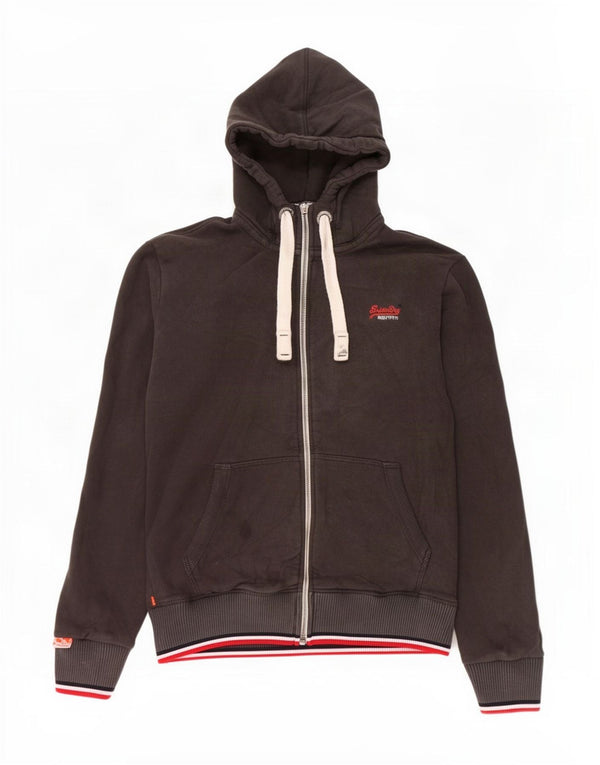 Superdry Mens Zip Hoodie Sweater Large Black Cotton