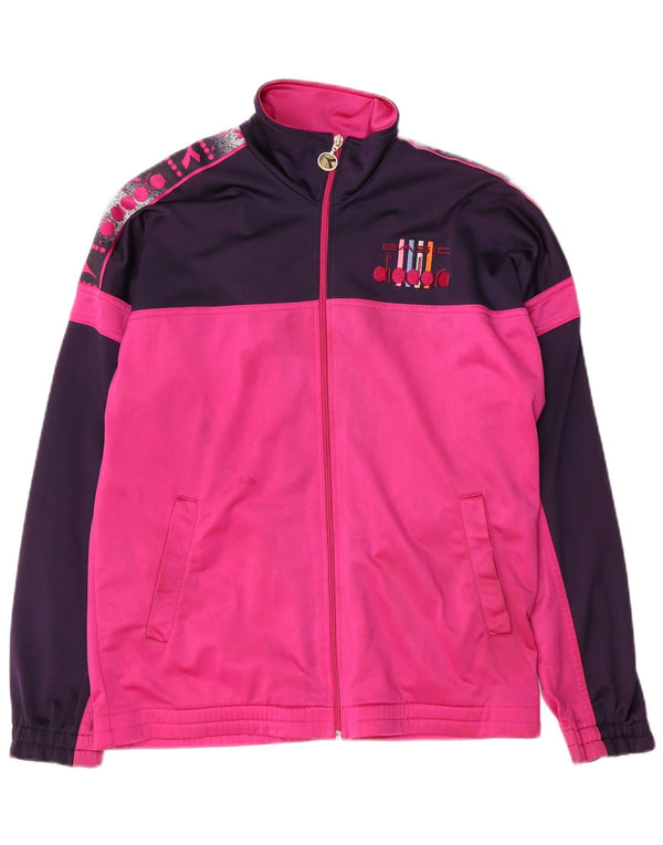 Diadora Mens Graphic Tracksuit Top Jacket UK 38 Medium Pink Colourblock
