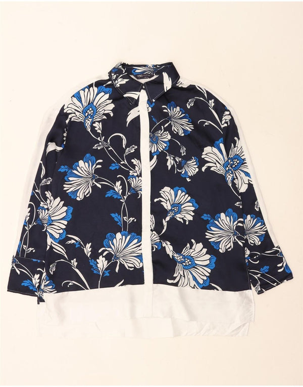 Marks & Spencer Γυναικείο πουκάμισο Oversized Μπλούζα UK 16 Large Navy Blue Floral