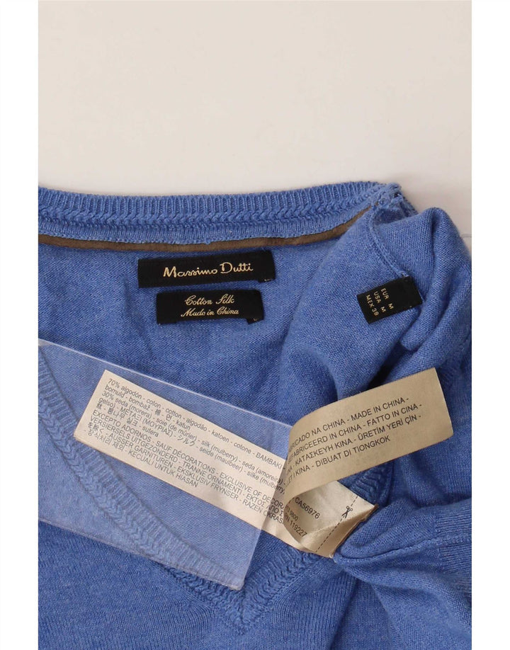 Ανδρικό πουλόβερ Massimo Dutti με V λαιμόκοψη, μεσαίο μπλε βαμβακερό