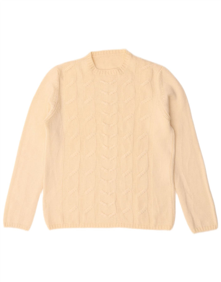 Vintage γυναικείο πουλόβερ με λαιμόκοψη IT 44 Medium Off White Μαλλί Merino