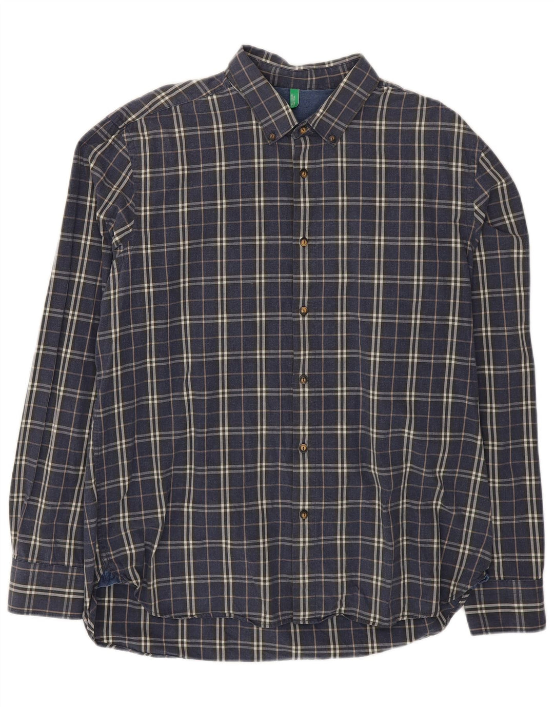 Ανδρικό πουκάμισο Benetton 2XL Navy Blue Check Cotton