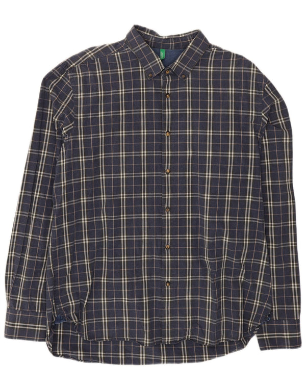 Ανδρικό πουκάμισο Benetton 2XL Navy Blue Check Cotton