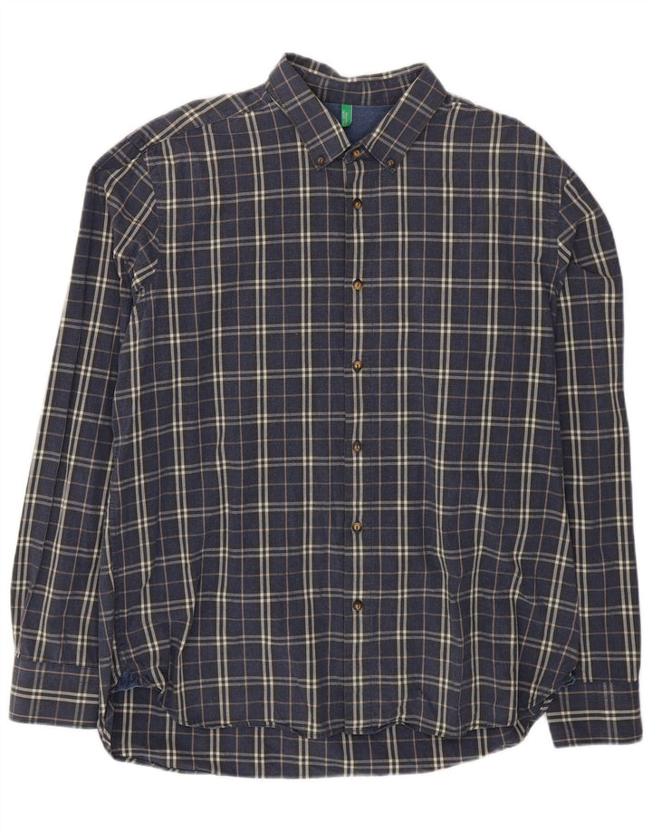 Ανδρικό πουκάμισο Benetton 2XL Navy Blue Check Cotton