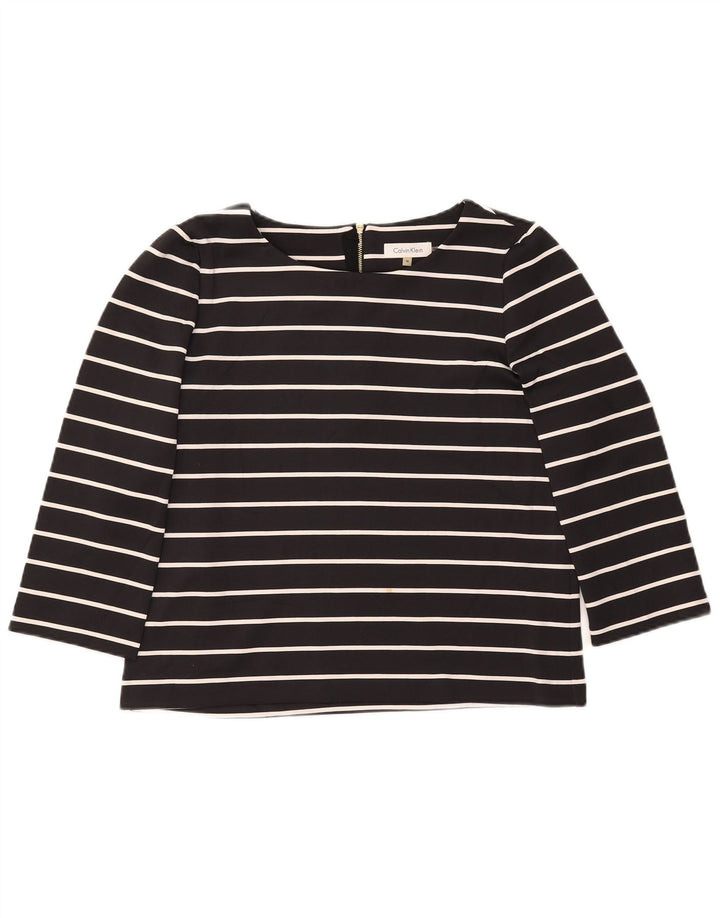 CALVIN KLEIN Γυναικείο τοπ 3/4 μανίκι UK 14 μεσαίο μαύρο ριγέ πολυεστέρας