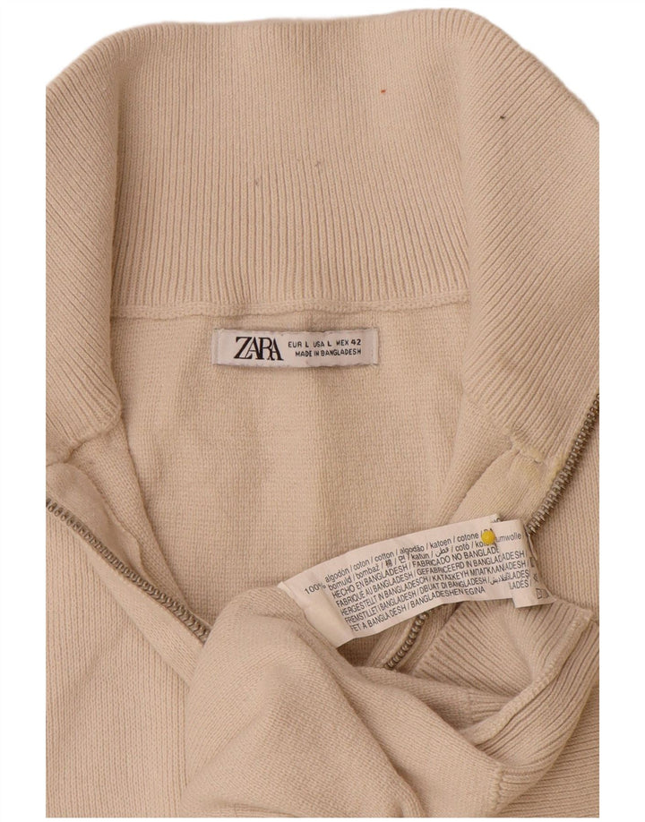 Ανδρικό πουλόβερ Zara με φερμουάρ, μεγάλο σε λευκό βαμβακερό