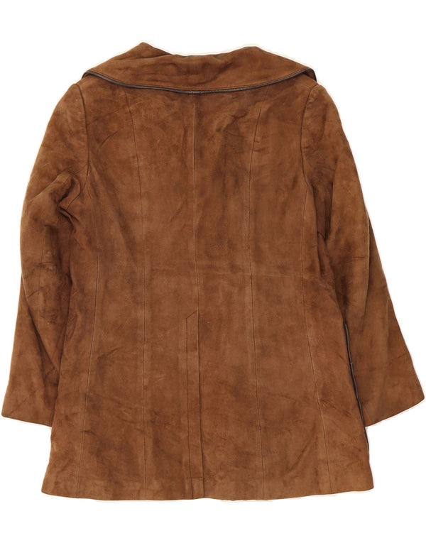 VINTAGE Γυναικείο Suede Jacket με διπλό στήθος UK 10 Small Brown