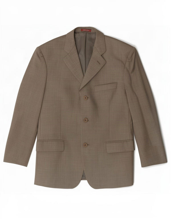 Marks & Spencer Mens 3 Button Blazer Jacket UK 40 Medium Khaki New Wool