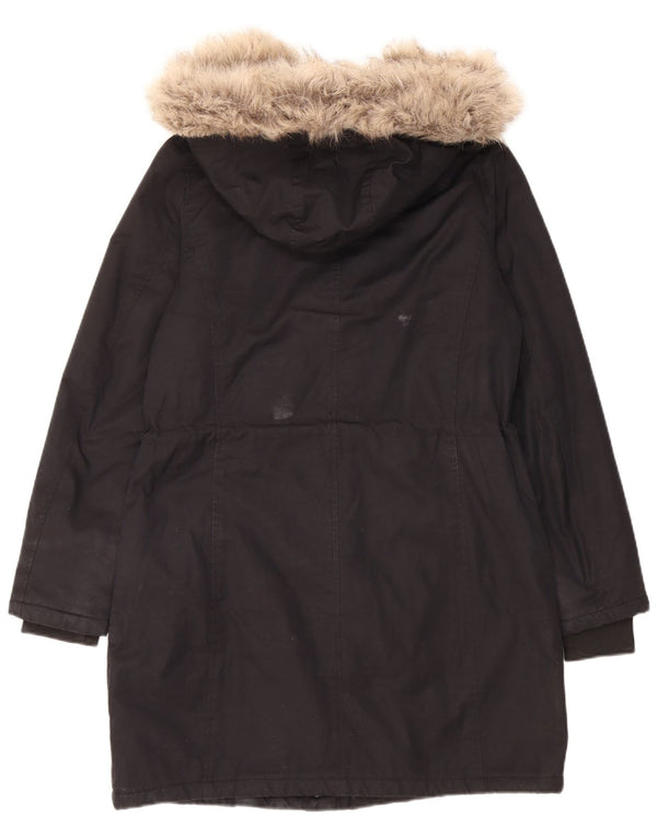 Γυναικείο Jigsaw Hooded Sherpa Parka Jacket UK 8 Small Black Cotton