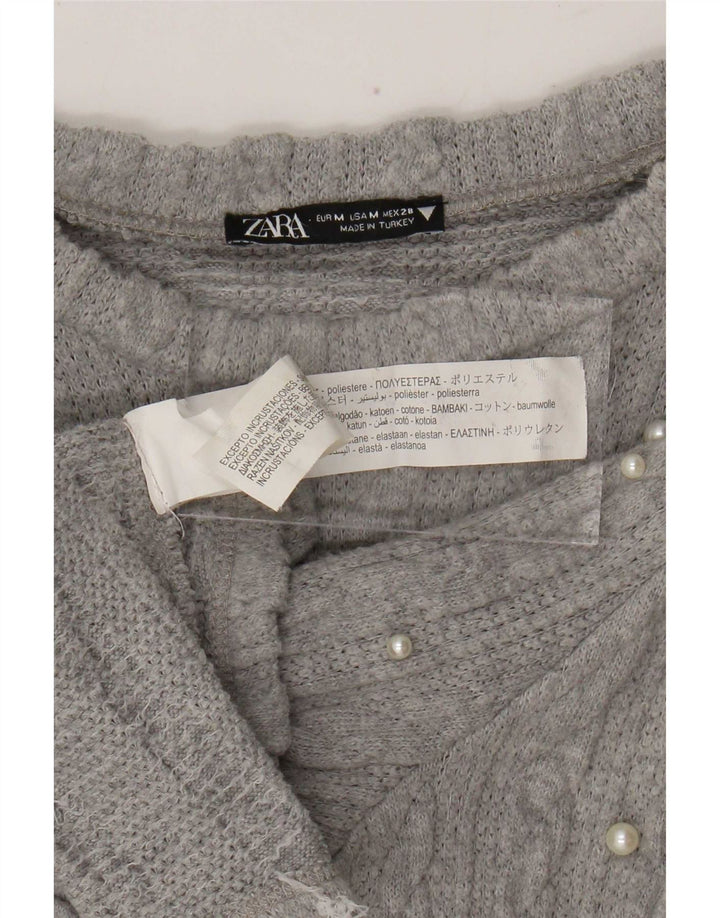 Zara Γυναικεία Πλεκτή Μπλούζα Τοπ UK 12 Medium Grey Flecked Polyester