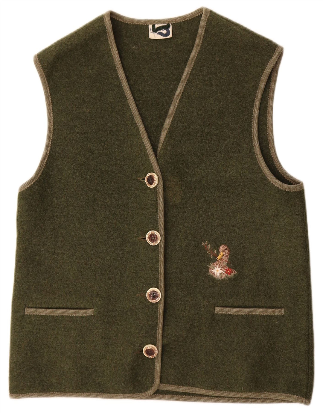 Vintage Γυναικείο Gilet UK 14 Medium Khaki Wool