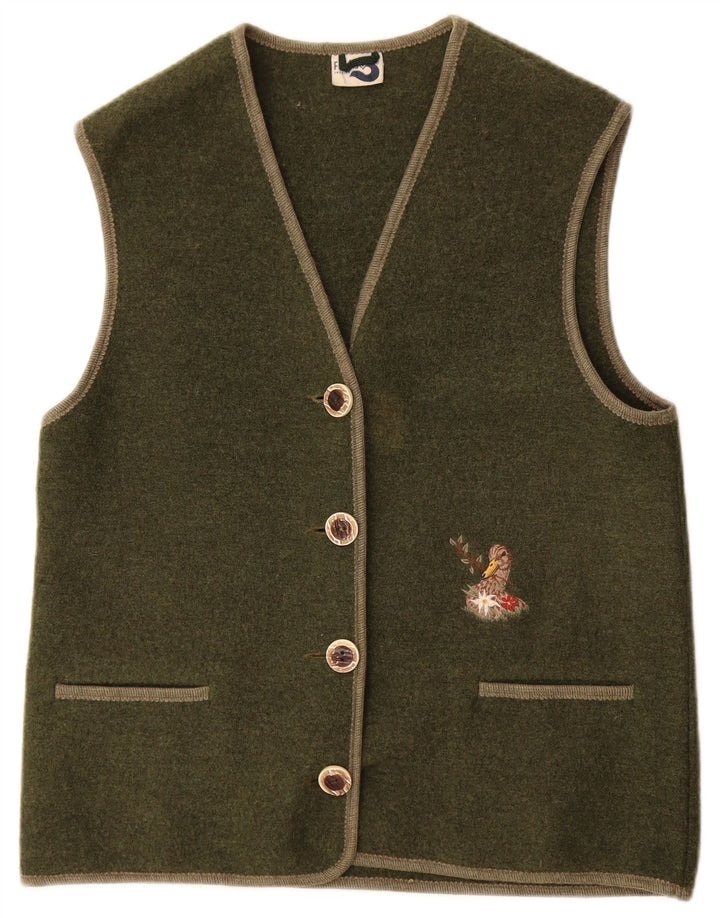 Vintage Γυναικείο Gilet UK 14 Medium Khaki Wool
