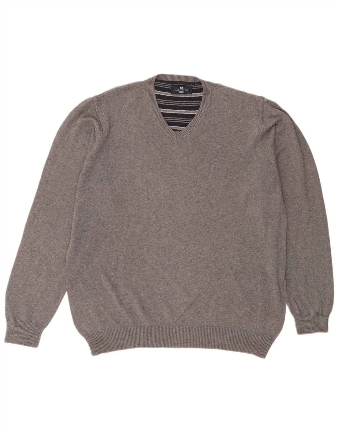 Ανδρικό πουλόβερ Marks & Spencer Blue Harbor με λαιμόκοψη με λαιμόκοψη σε μεγάλο γκρι βαμβάκι