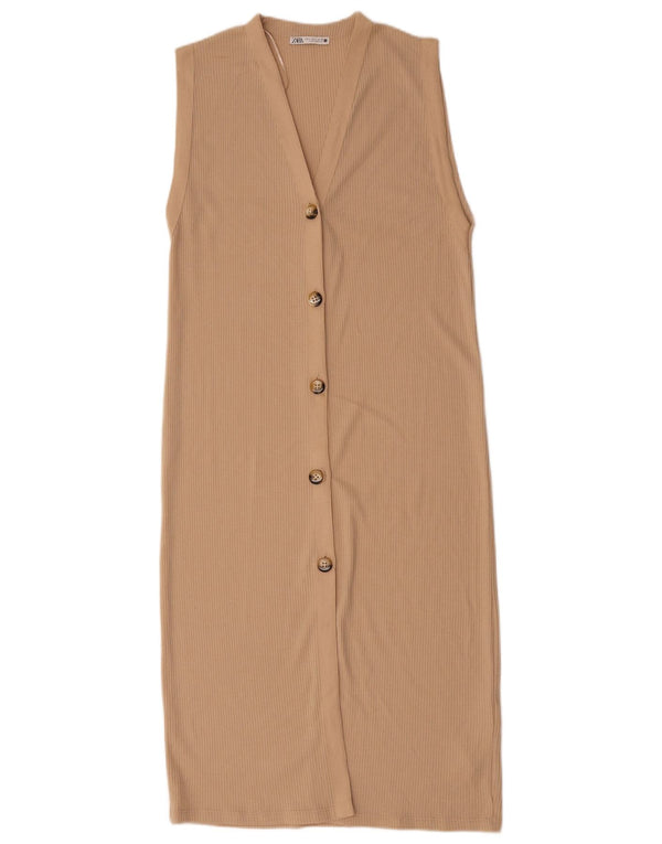 Zara Γυναικείο Αμάνικο Jumper Φόρεμα UK 10 Small Beige Polyester