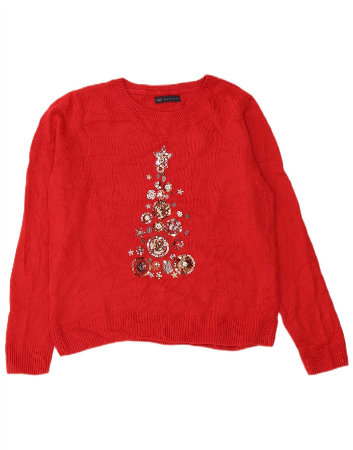 Γυναικείο πουλόβερ Marks & Spencer Graphic Crew Neck Jumper UK 14 Medium Red