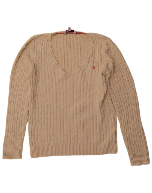 CREW CLOTHING Γυναικείο πουλόβερ με λαιμόκοψη με V λαιμόκοψη UK 18 XL από λευκό βαμβακερό