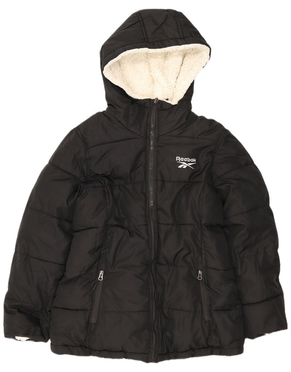 Reebok γυναικείο μπουφάν με κουκούλα με αναστρέψιμη επένδυση UK 14 μεσαίο μαύρο πολυεστέρα
