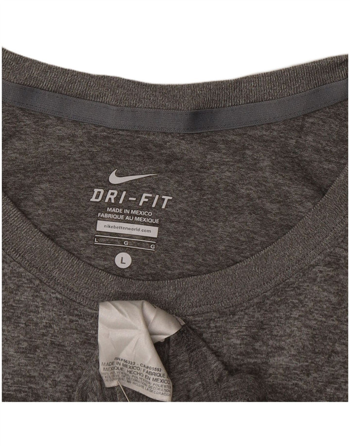 Γυναικείο Nike Dri Fit Graphic Top μακριά μανίκια UK 16 Large Grey Flecked