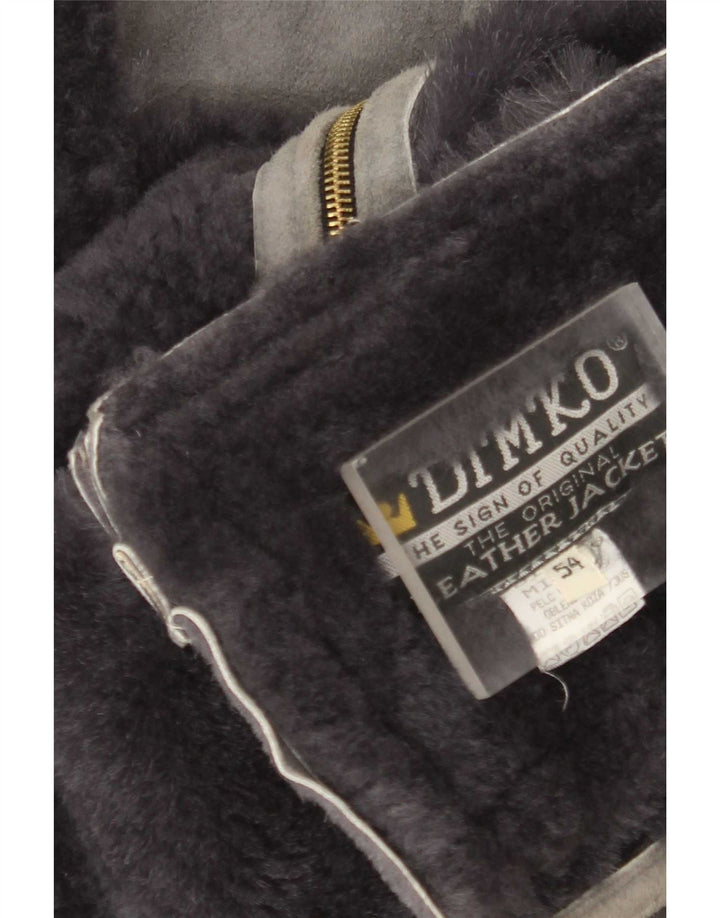 Vintage Ανδρικό Shearling Gilet IT 54 2XL Γκρι δέρμα