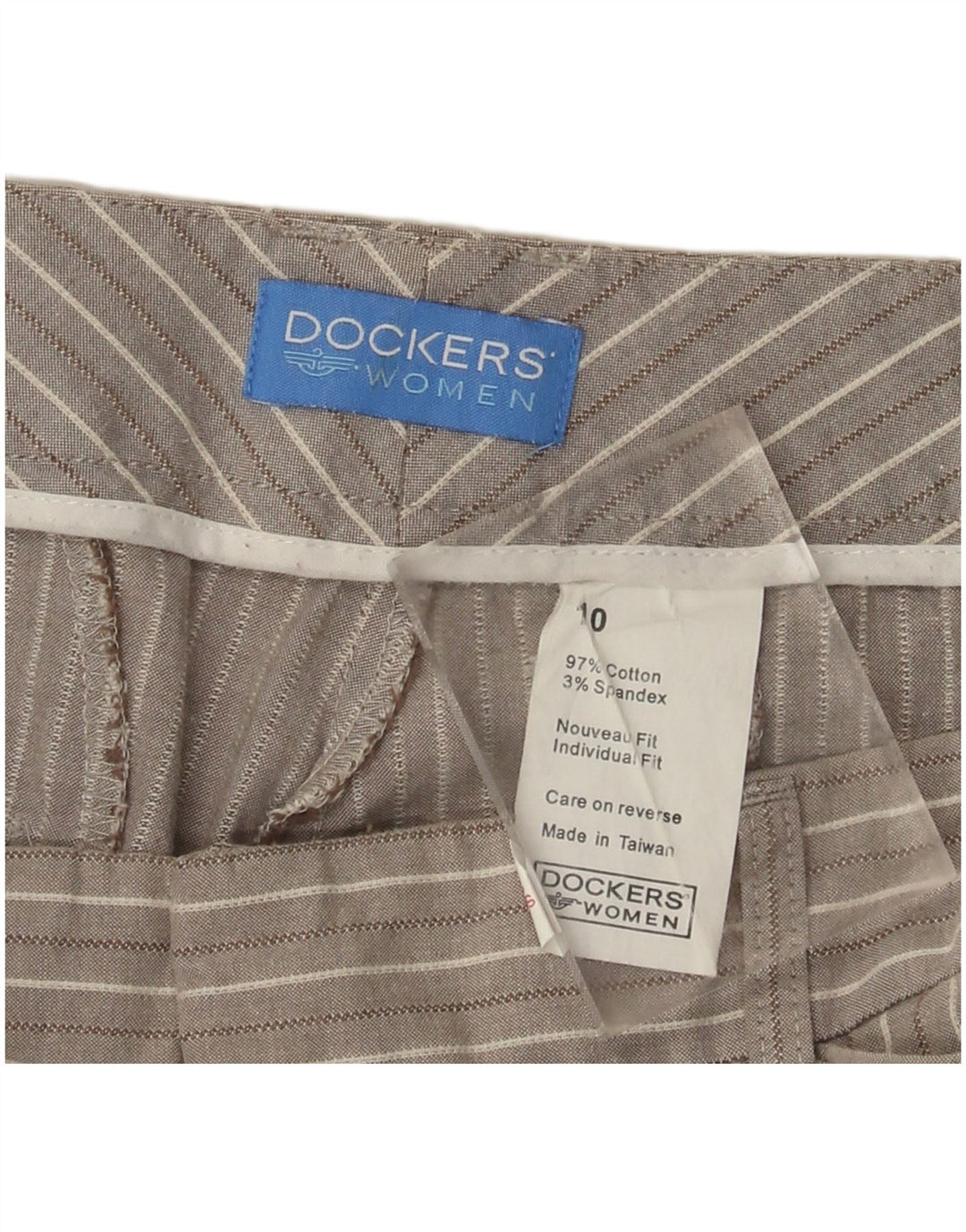 DOCKERS Γυναικείο παντελόνι Capri US 10 Μεγάλο W30 L22 Γκρι βαμβακερό ριγέ