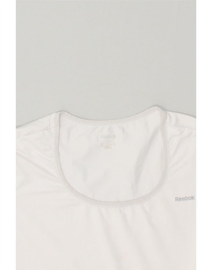 REEBOK Womens T-Shirt Top UK 14 Large White Polyester | Vintage Reebok | Thrift | Second-Hand Reebok | Used Clothing | Messina Hembry 