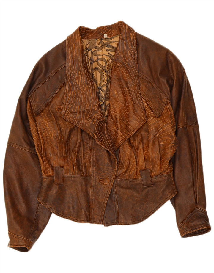 Vintage Γυναικείο Bomber Δερμάτινο Μπουφάν IT 44 Medium Brown Tie Dye Biker