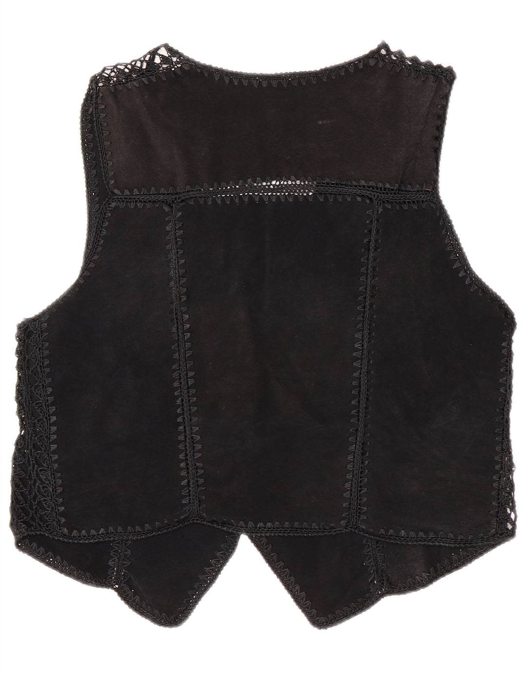 Vintage Γυναικείο Crop Suede Γιλέκο UK 14 Medium Black Patchwork