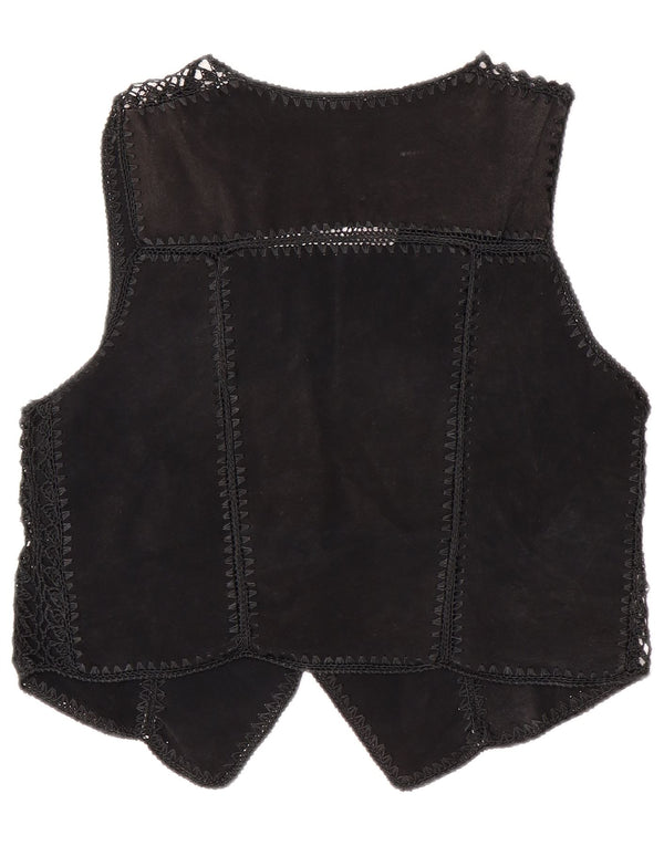 Vintage Γυναικείο Crop Suede Γιλέκο UK 14 Medium Black Patchwork