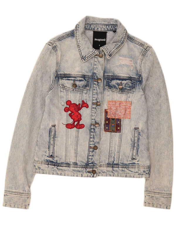 Desigual Γυναικείο Mickey Mouse γραφικό τζιν μπουφάν UK 10 μικρό μπλε βαμβακερό